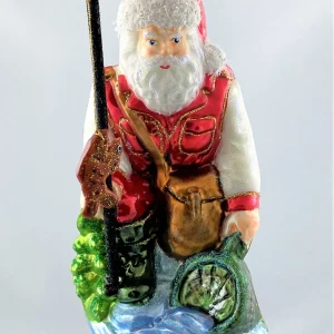 Glassware Weihnachtsmann fängt Fische mit dem Kescher