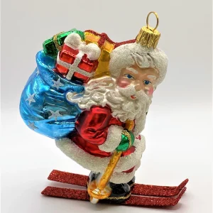 Glassware Santa auf Ski mit Sternen Geschenksack