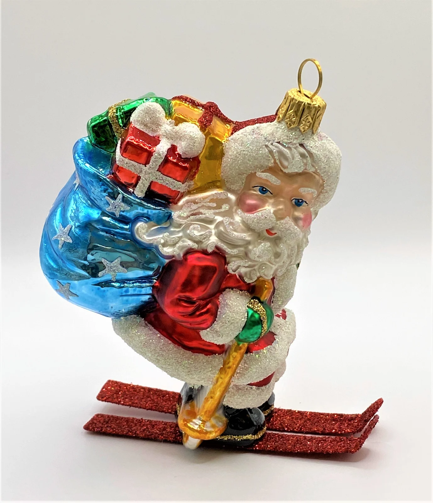 Glassware Santa auf Ski mit Sternen Geschenksack