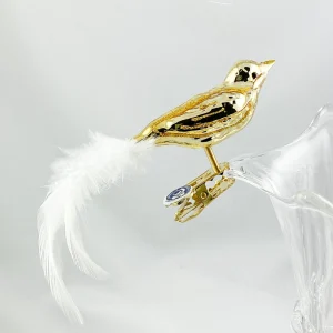 Thüringer Goldenes Weihnachtsvögeli mit weisser Naturfeder