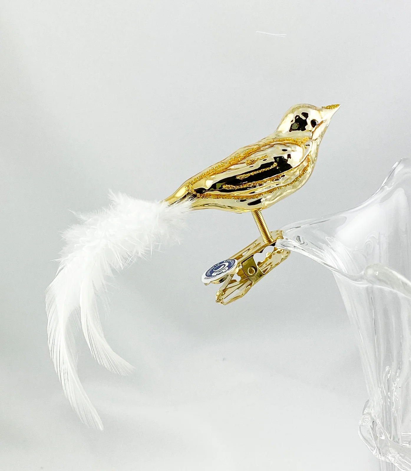 Thüringer Goldenes Weihnachtsvögeli mit weisser Naturfeder