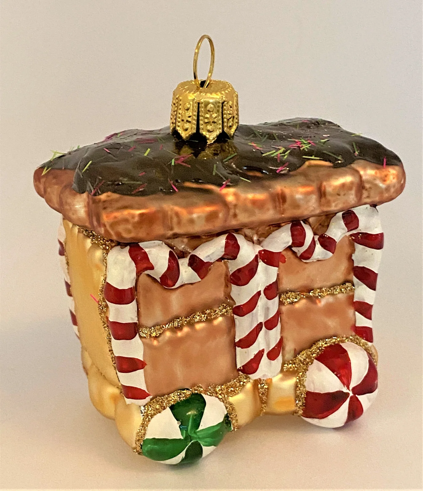 Glaspol Lebkuchen Zug Anhänger mit Candy Cane verziert