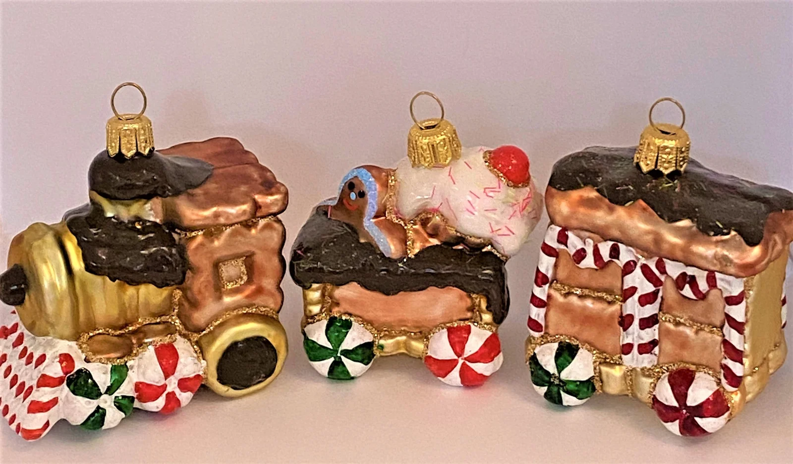Glaspol Lebkuchen Zug mit Lokomotive und zwei Anhängern