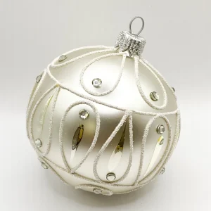 Dagmara Kugel silber weiss mit Art-Deco Muster