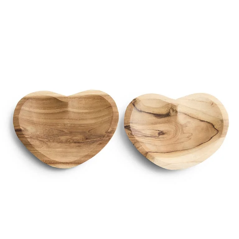 ByBazz Schälchen Teak Flach Herzchen Natur: S