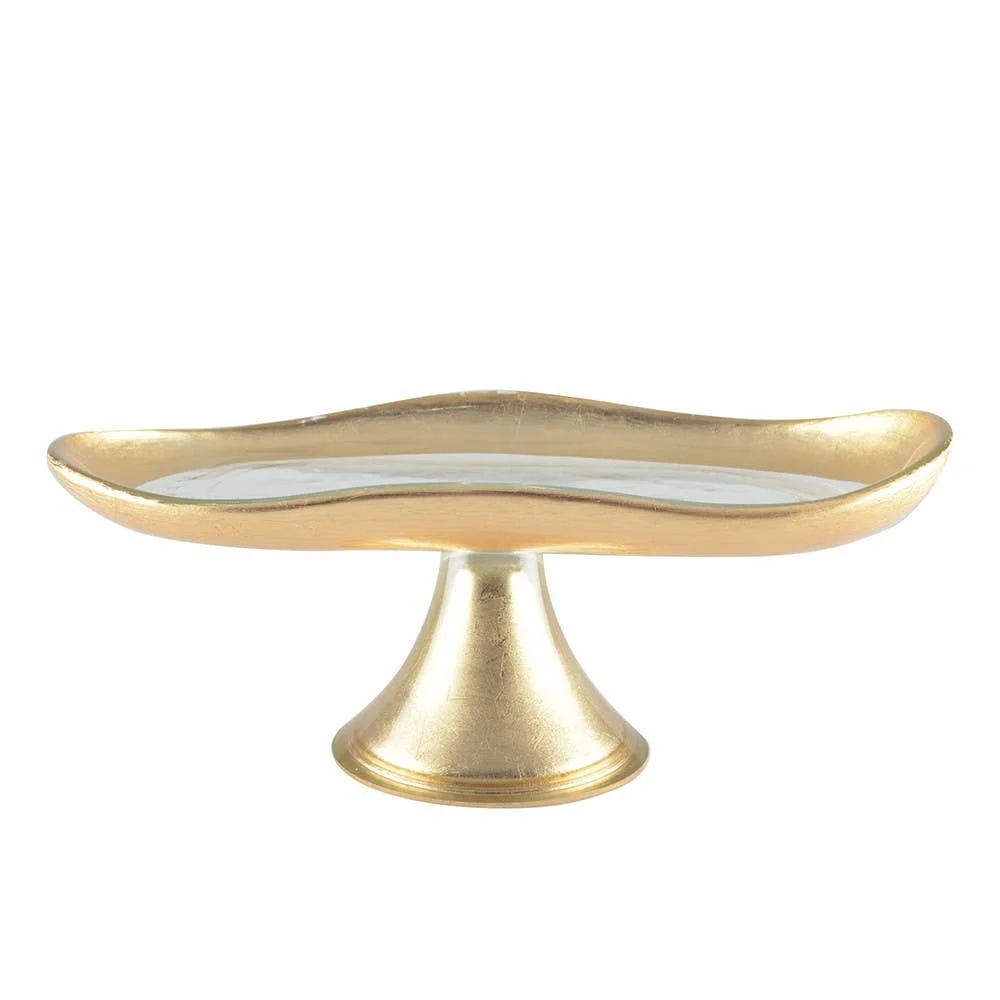 AULICA Kuchenplatte mit goldenen Rändern auf Fuß, kleines Modell 27,5x14,5x10cm