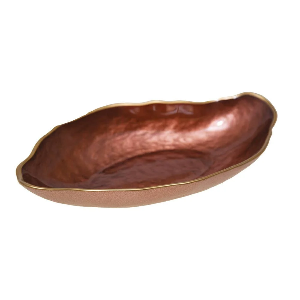 AULICA Braune ovale Schale mit goldenem Rand 23x13cm