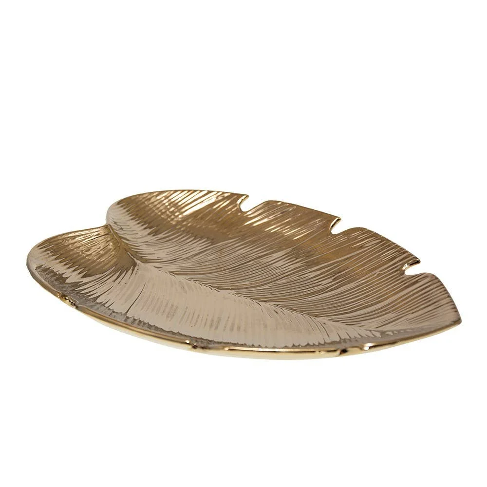 AULICA Goldene Schale tropisches Blatt 31x23x3,8cm