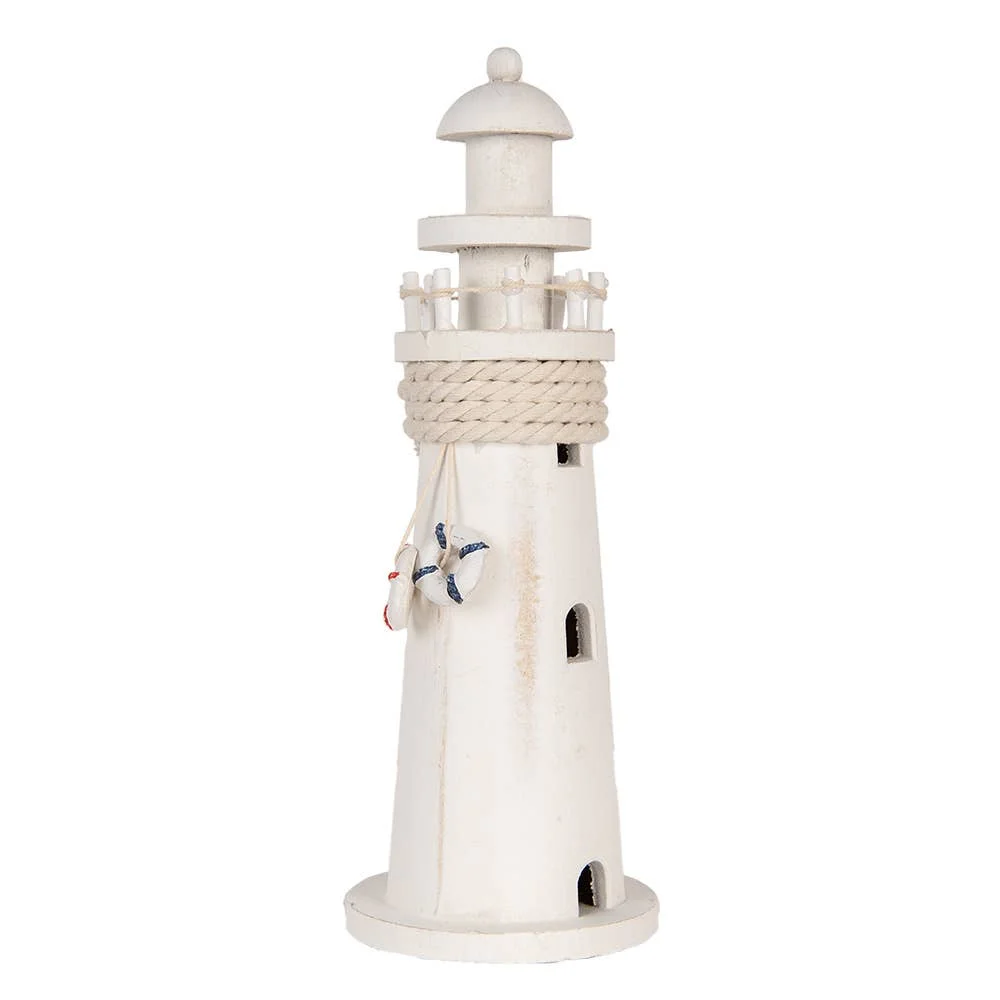 Clayre & Eef Dekorative Figur Leuchtturm Ø 10x30 cm Weiß MDF