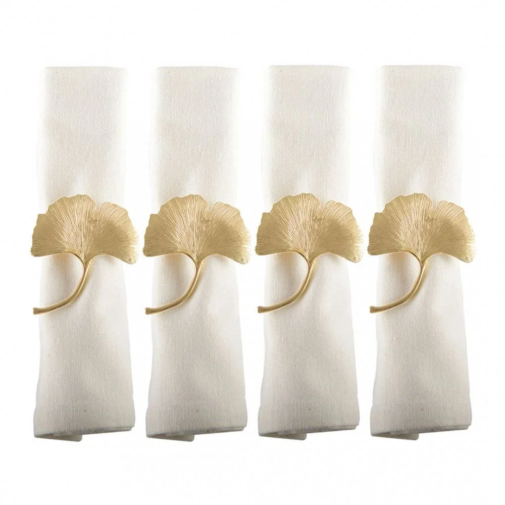 AULICA Set aus 4 goldenen Ginkgo-Serviettenringen