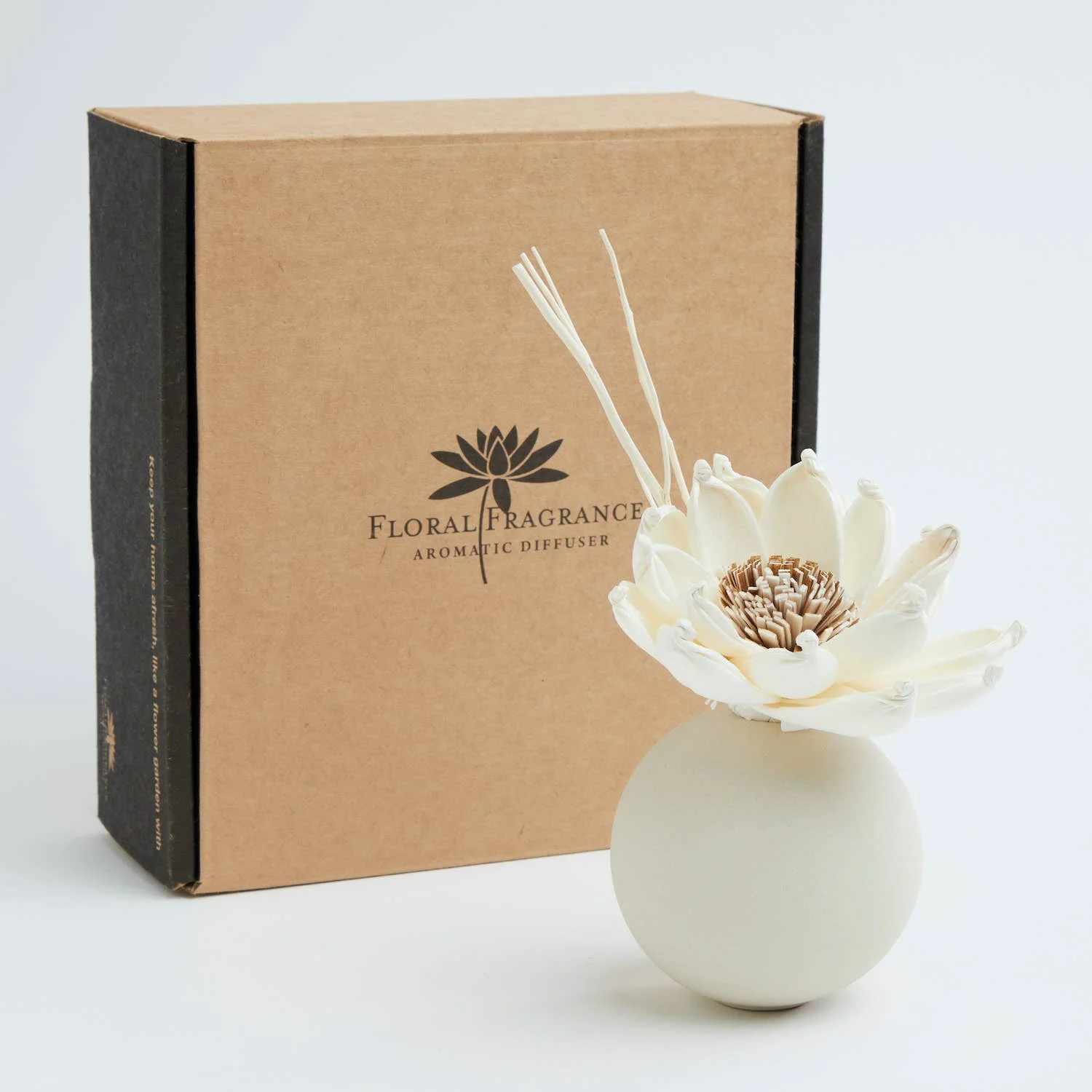 Anoq - 4Home Creation Duftdiffusor-Vase aus Keramik mit Sola-Holzblume - Anoq