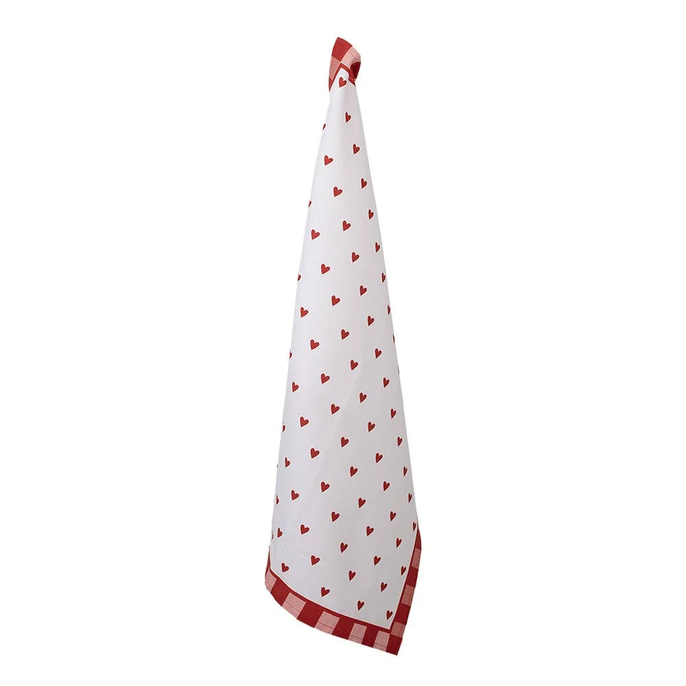 Clayre & Eef Geschirrtuch 50x70 cm Weiß Rot Baumwolle Herzen