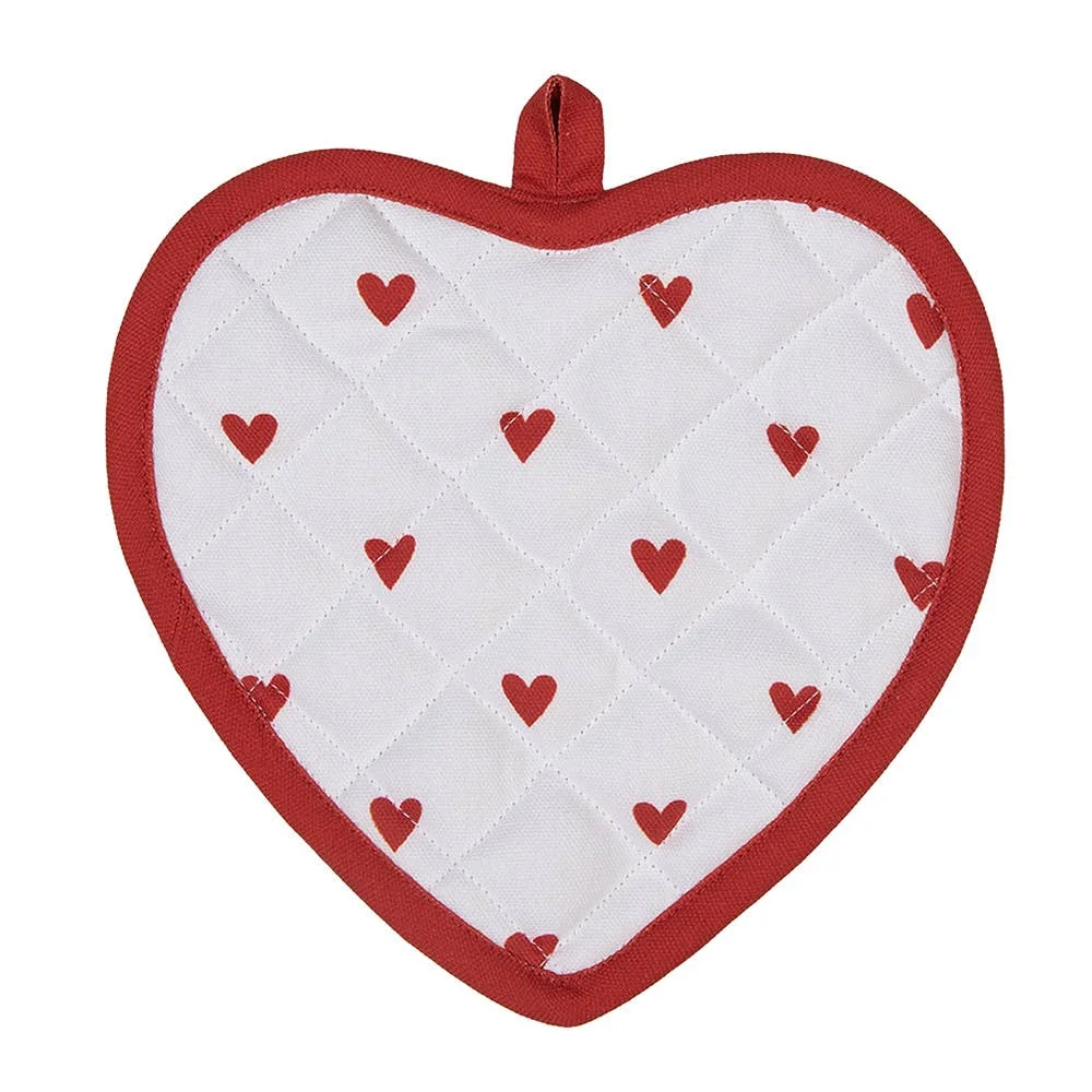 Clayre & Eef Topflappen 20x20 cm Weiß Rot Baumwolle Herzen