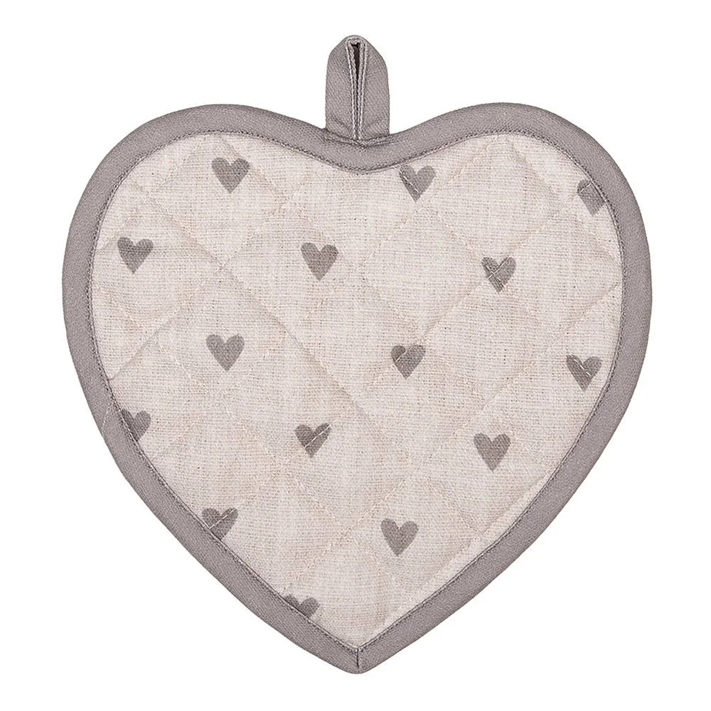 Clayre & Eef Topflappen 20x20 cm Beige Grau Baumwolle Herzen