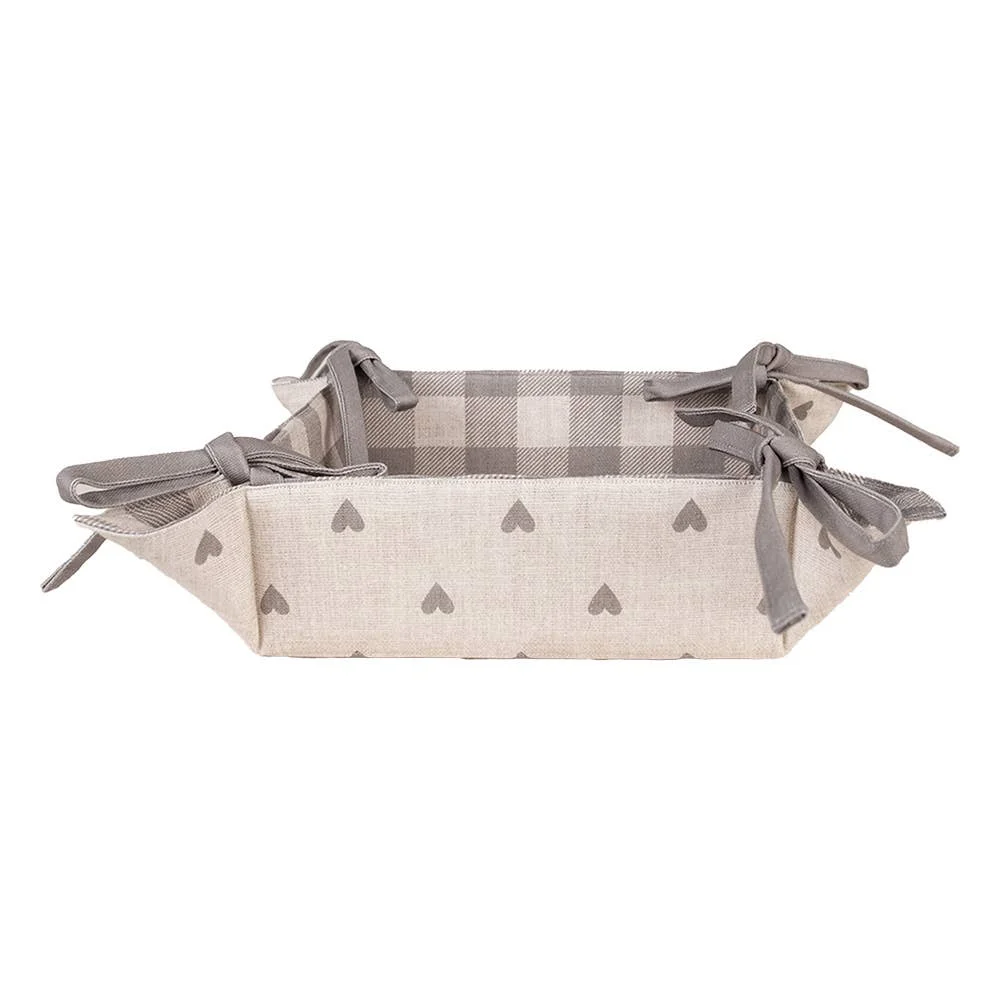 Clayre & Eef Brotkorb aus 100 % Baumwolle, 35x35x8 cm Beige mit grauen Herzen