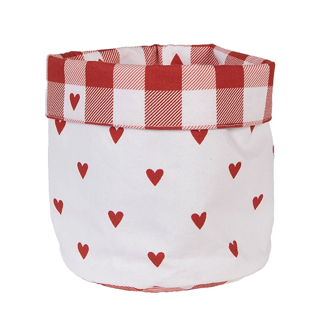 Clayre & Eef Brotkorb Ø 15x16 cm Weiß Rot Baumwolle Herzen Rund