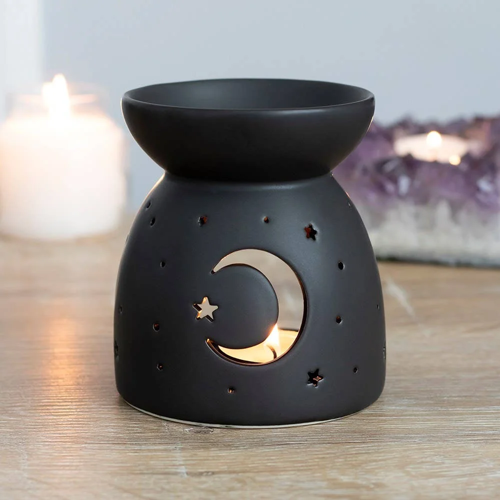 Something Different Wholesale Schwarzer Mystical Moon Cut Out Ölbrenner und Wachswärmer