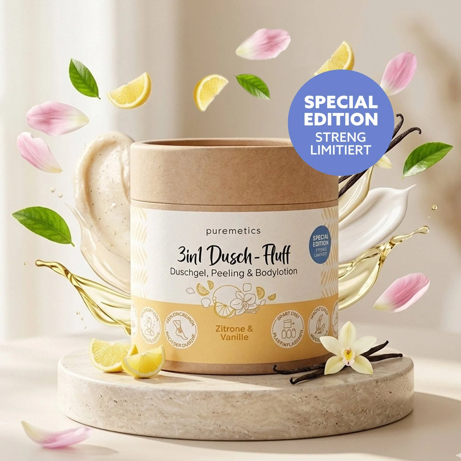 puremetics GmbH 3in1 Dusch-Fluff 'Zitrone & Vanille'