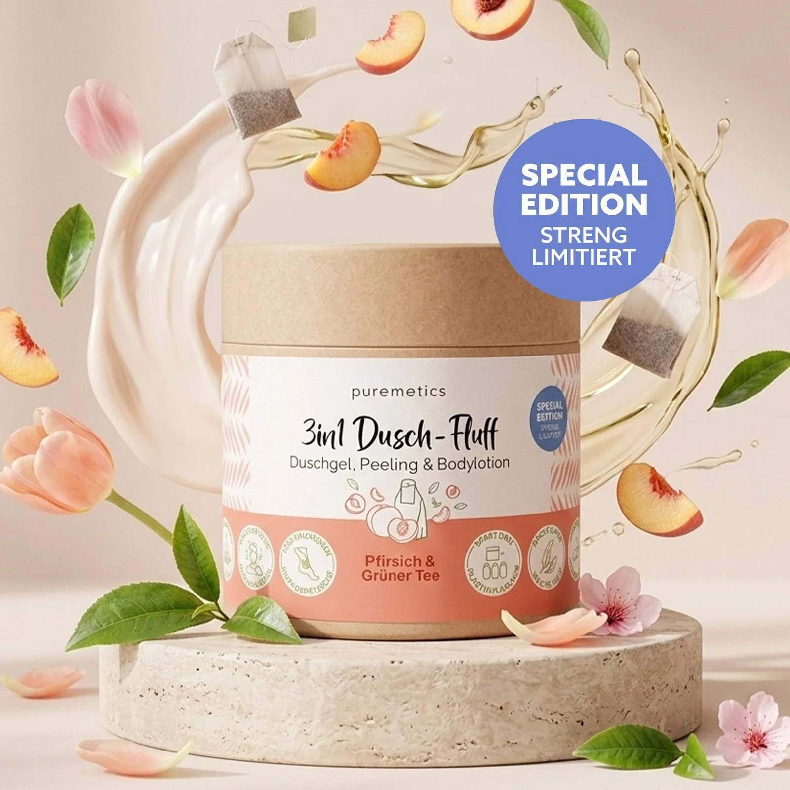 puremetics GmbH 3in1 Dusch-Fluff 'Pfirsich & Grüner Tee'