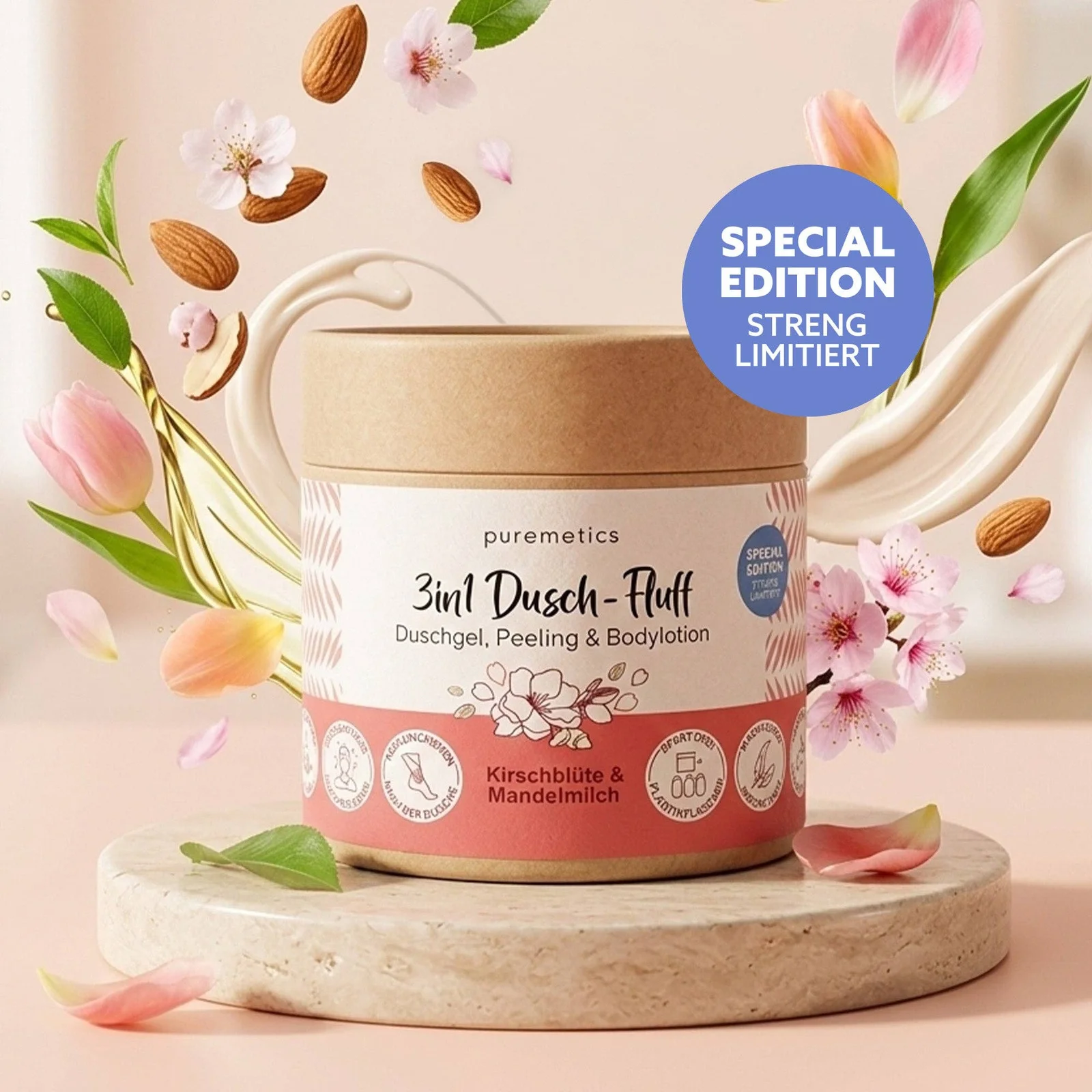 puremetics GmbH 3in1 Dusch-Fluff ‘Kirschblüte & Mandelmilch‘