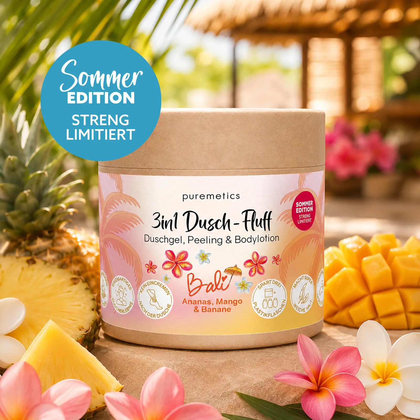 puremetics GmbH 3in1 Dusch-Fluff ‘Bali: Ananas, Mango & Banane‘