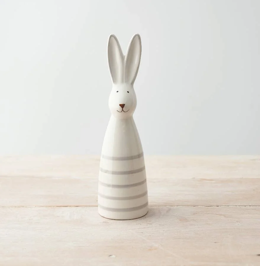 Gainsborough Giftware x Portland Living Weißes gestreiftes Hase aus Keramik, 20 cm