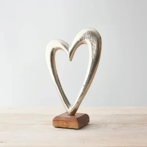 Gainsborough Giftware x Portland Living Silbernes Herz auf Holzsockel (15x06x22 cm)