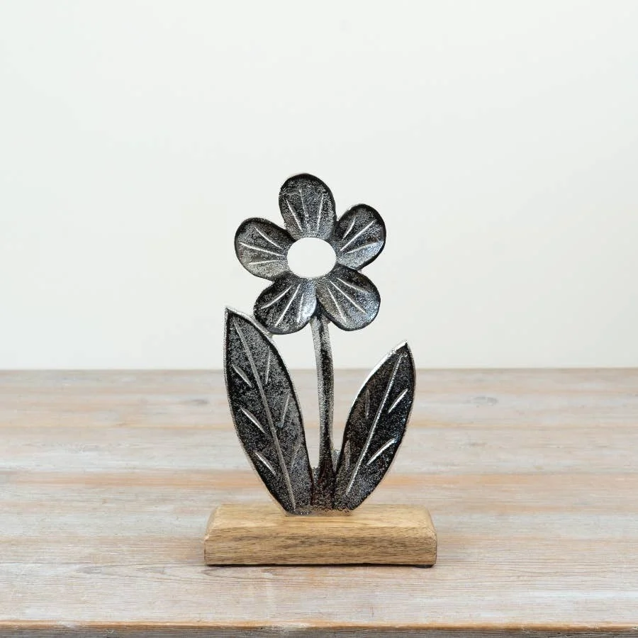 Gainsborough Giftware x Portland Living Aluminium- und Holzblumenornament, 14 cm