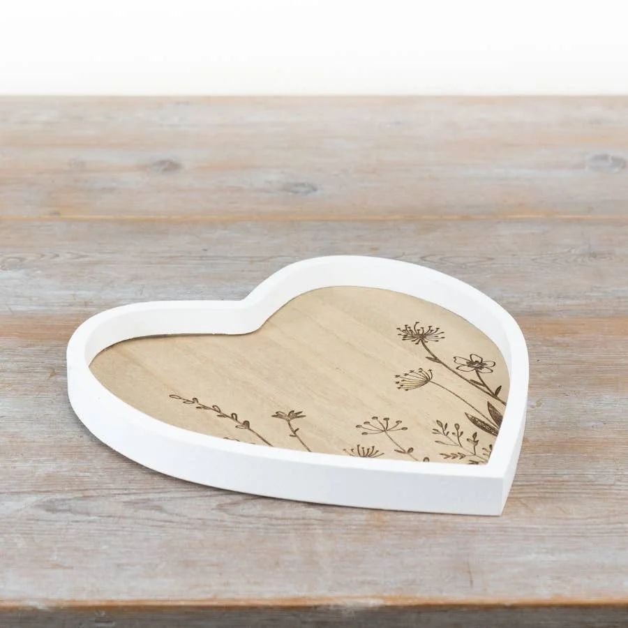 Gainsborough Giftware x Portland Living Herzförmiges Holztablett mit Rosenmuster, 24,5 cm