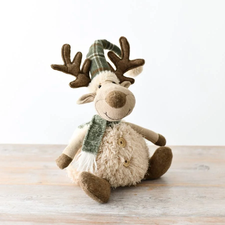 Gainsborough Giftware x Portland Living Sitzender Elch aus natürlichem Stoff, 32 cm