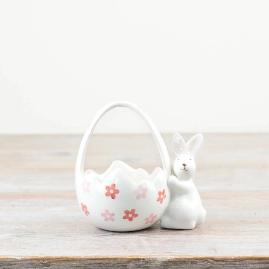 Gainsborough Giftware x Portland Living Keramik-Eierkorb mit Gänseblümchen und Häschen, 12,5 cm