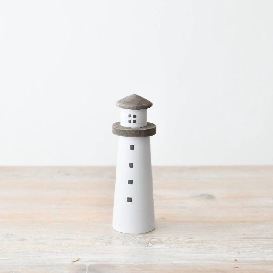 Gainsborough Giftware x Portland Living Holz Weißer Leuchtturm Deko, 15 cm