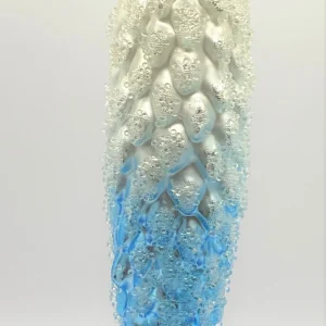 GMC Langer Zapfen weiss und hellblau mit vielen kleinen Glitzerkügelchen