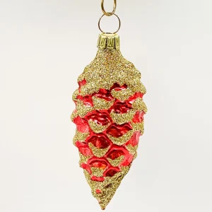 ANVA Kleiner roter Zapfen mit goldenem Glitzer